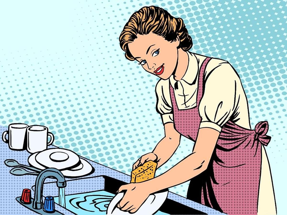 Mama zmywa naczynia i myśli, jak zażartować z dzieci