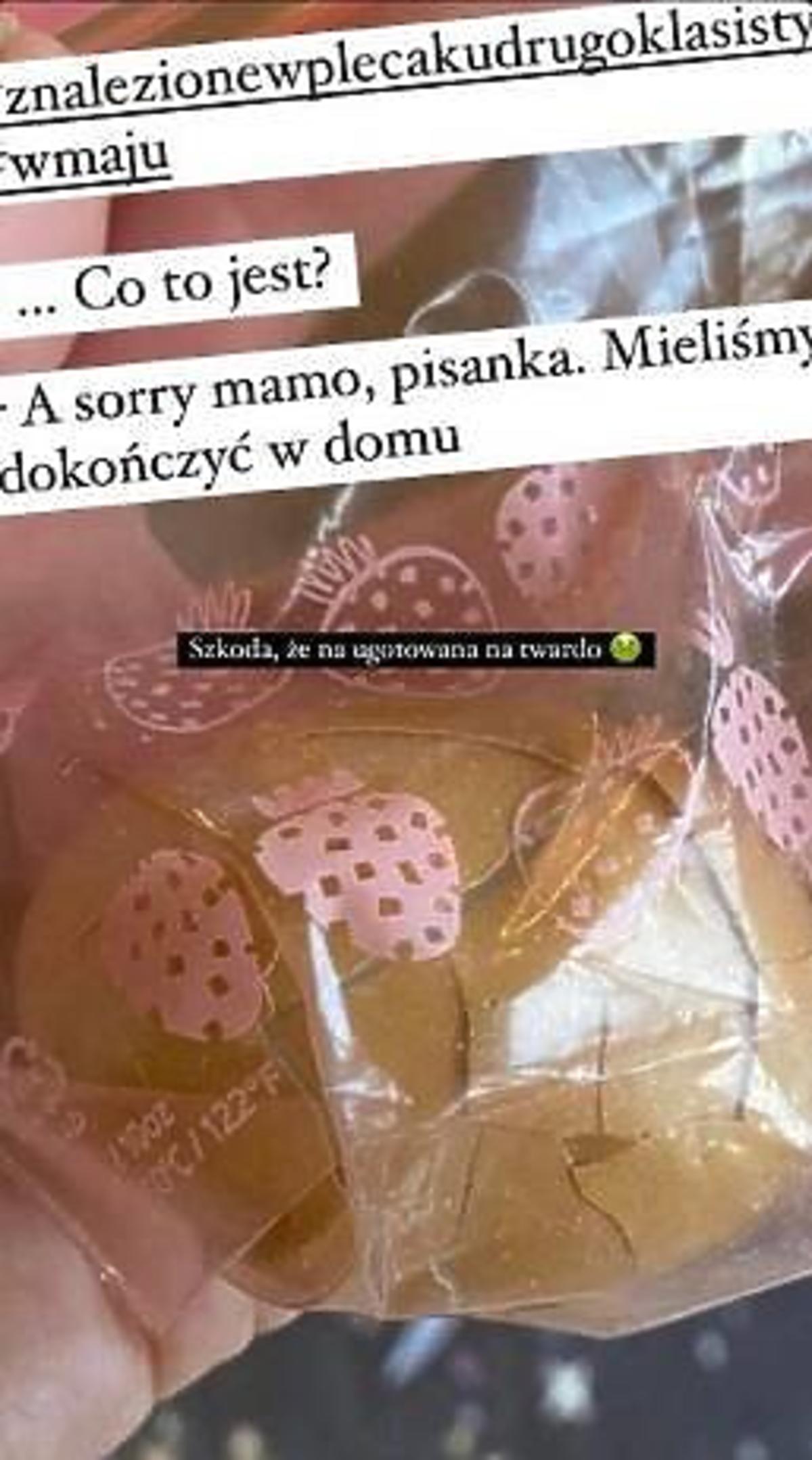 Aleksandra Żebrowska znalazła jajko w plecaku syna