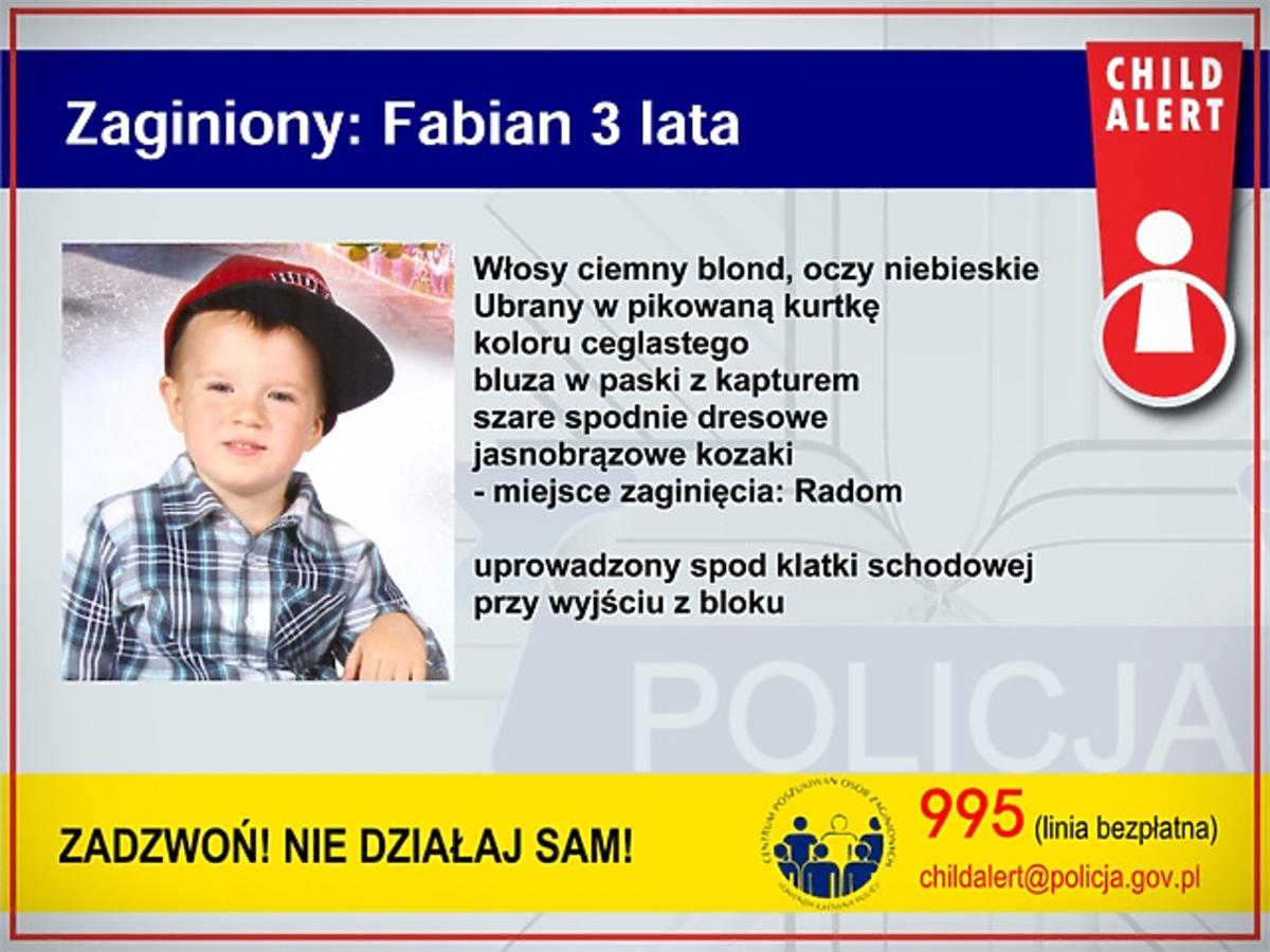 Child Alert - policja szuka uprowadzonego Fabiana