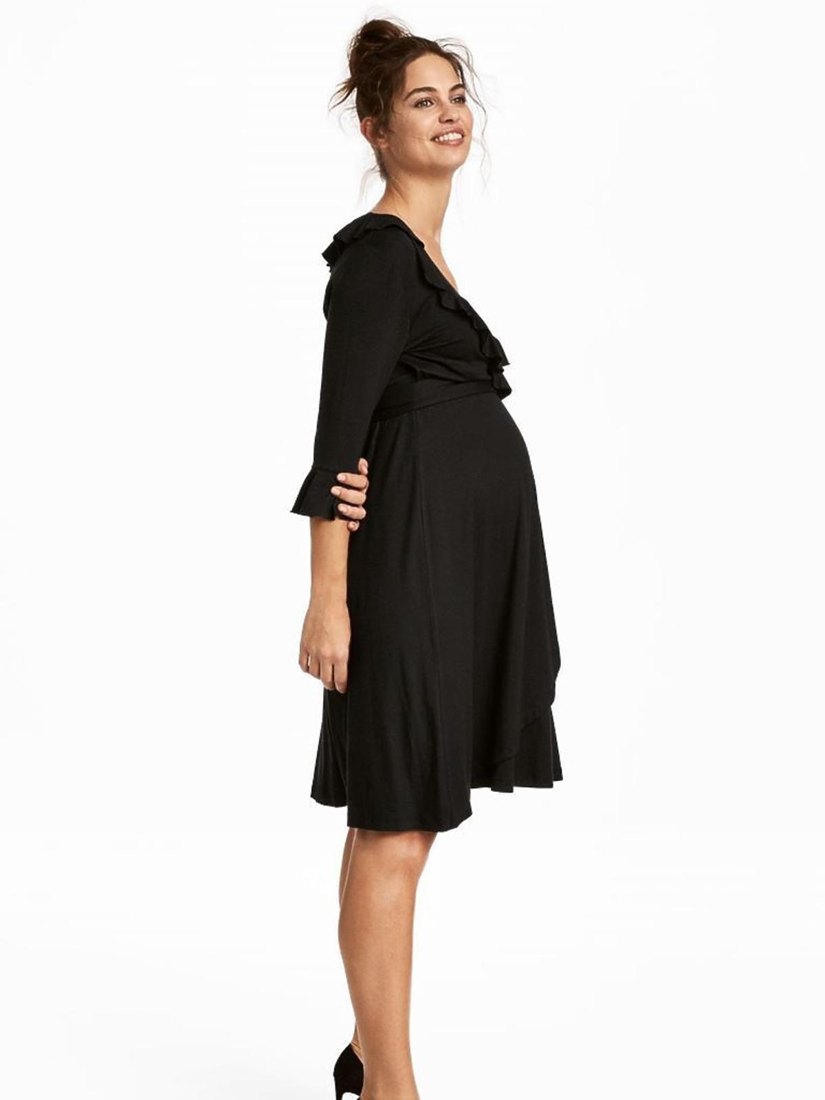 czarna sukienka ciążowa na lato z falbankami krótka H&M