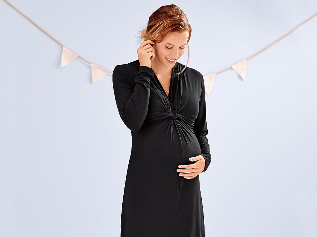 czarna sukienka tunika ciążowa z wiązaniem z przodu Tchibo