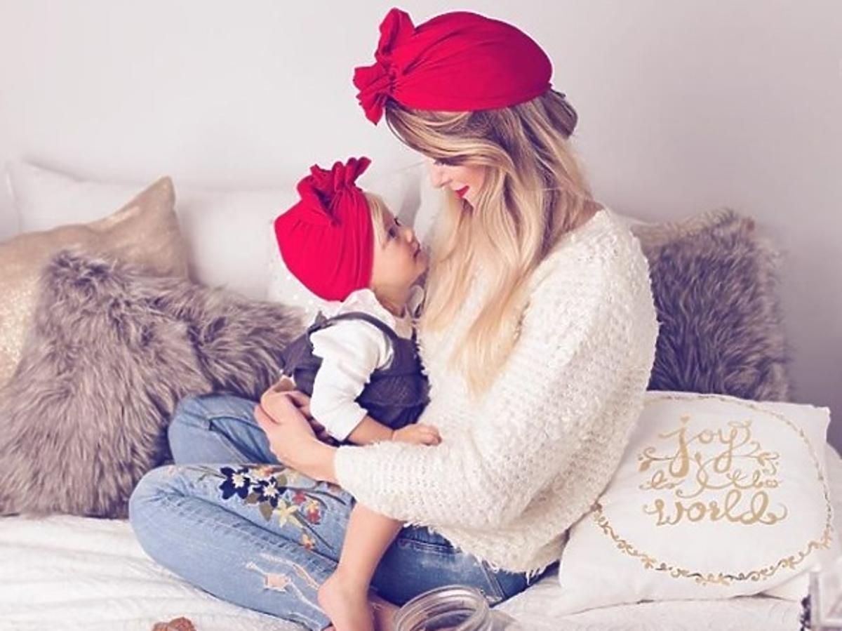 czerwone turbany dla mamy i dla córeczki HIT