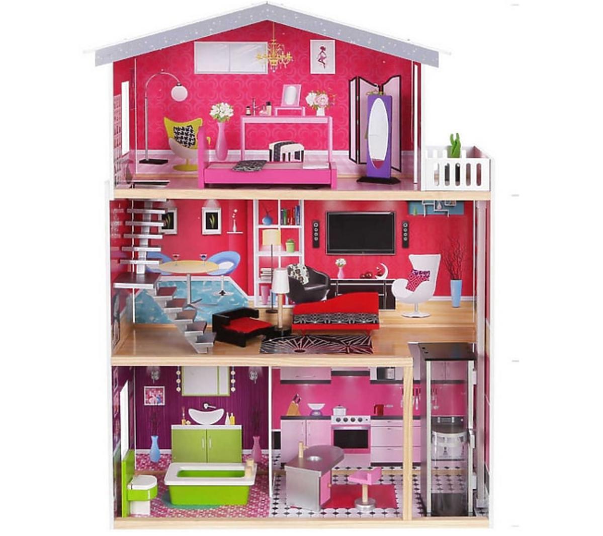 domek dla lalek Barbie drewniany z windą