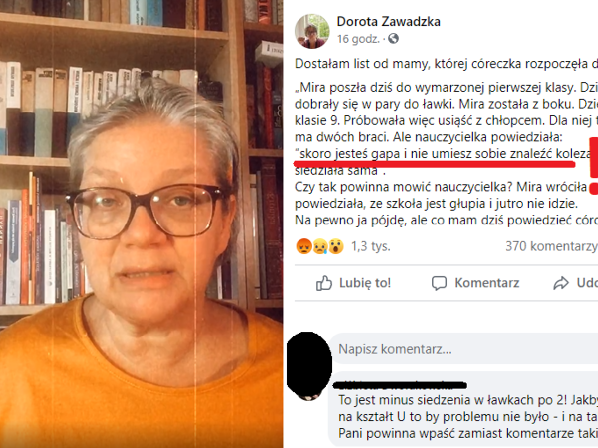 Dorota Zawadzka krytykuje słowa nauczycielki