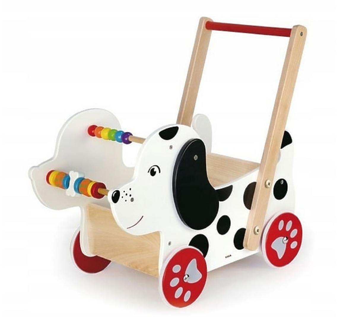 drewniany wózek piesek dla lalek