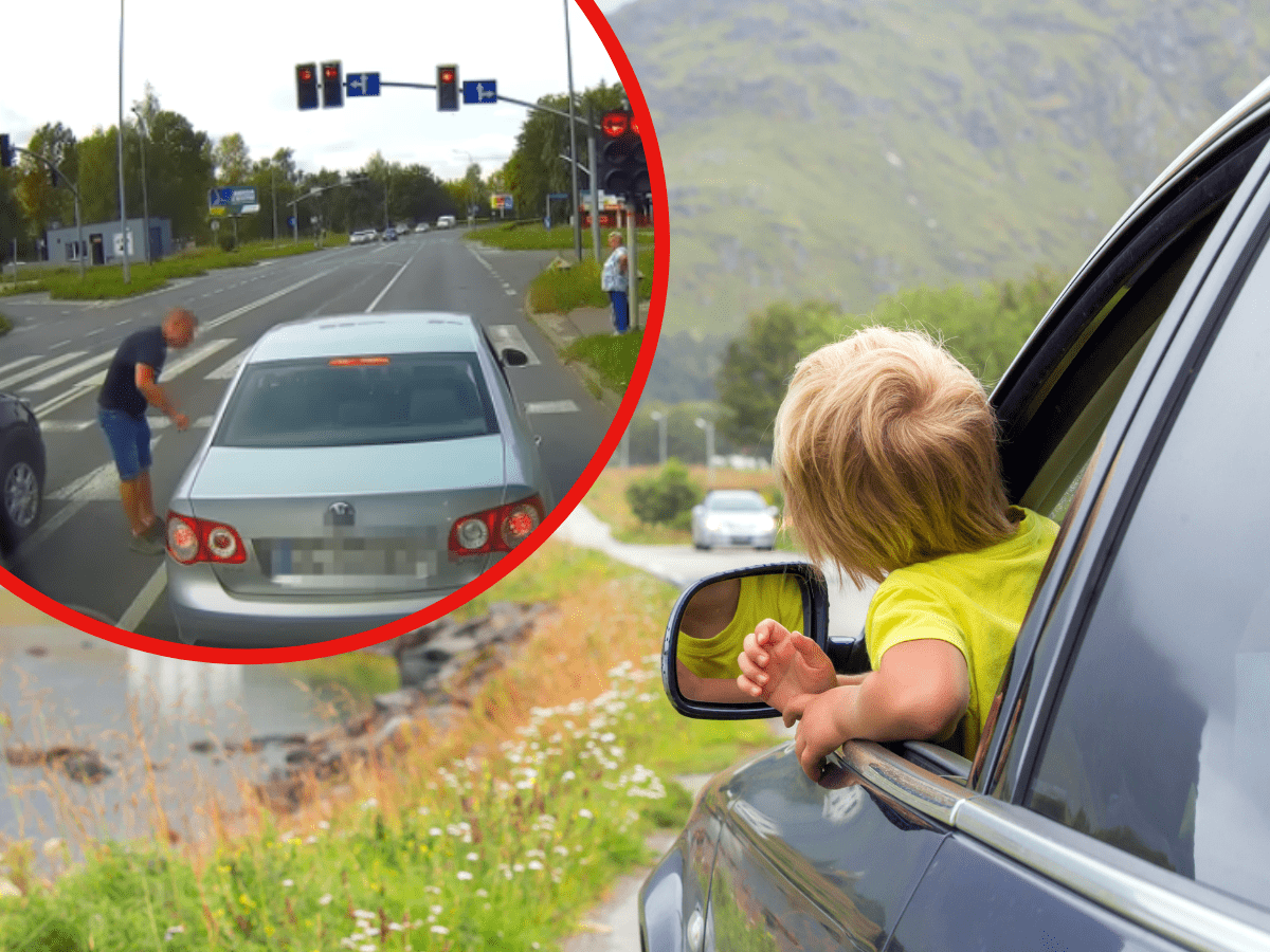 Dziecko niebezpiecznie wychla się z samochodu podczas jazdy 
