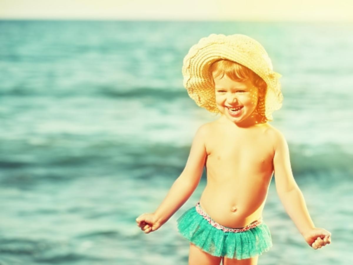 dziecko, plaża, kostium