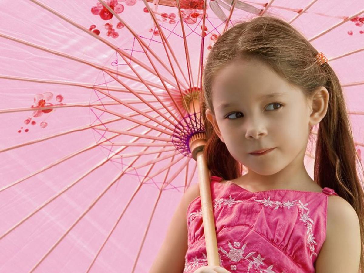 dziecko, różowy, parasolka