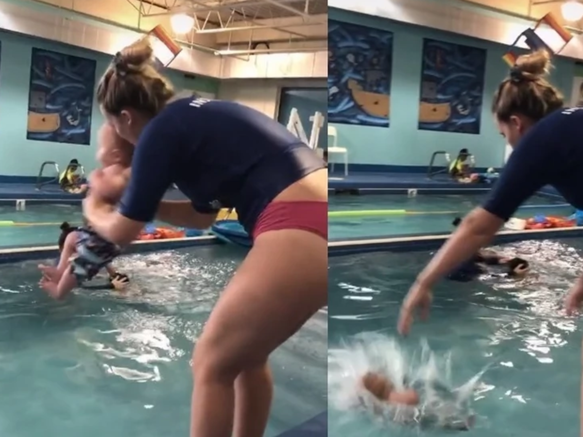 dziecko wrzucone do wody, nauka pływania dla niemowląt