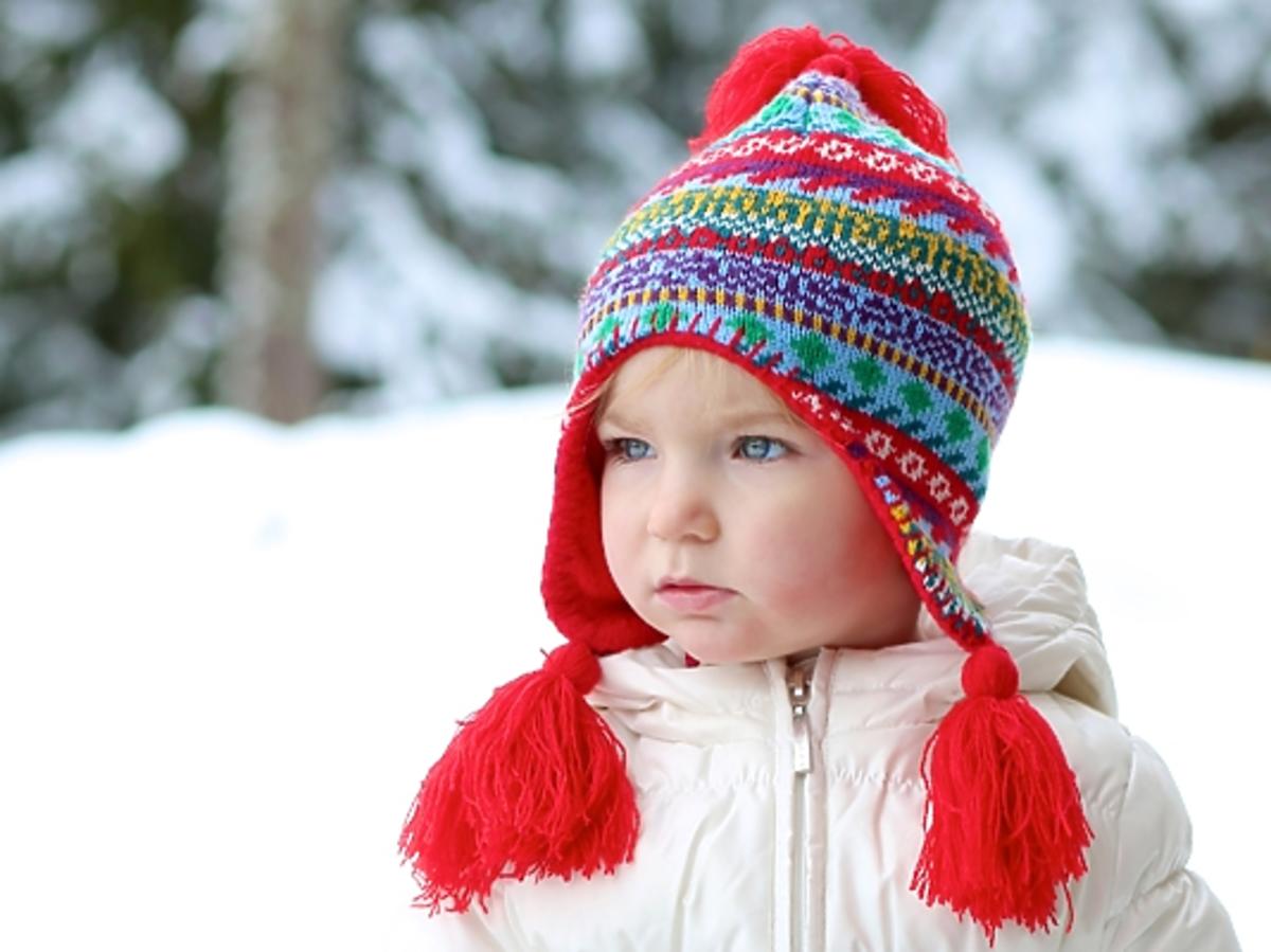 dziecko, zima, czapka, śnieg