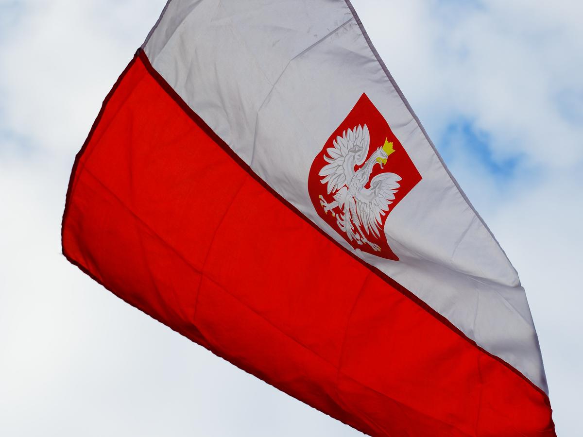 Godło Polski:  nowy orzeł ze złotymi nogami
