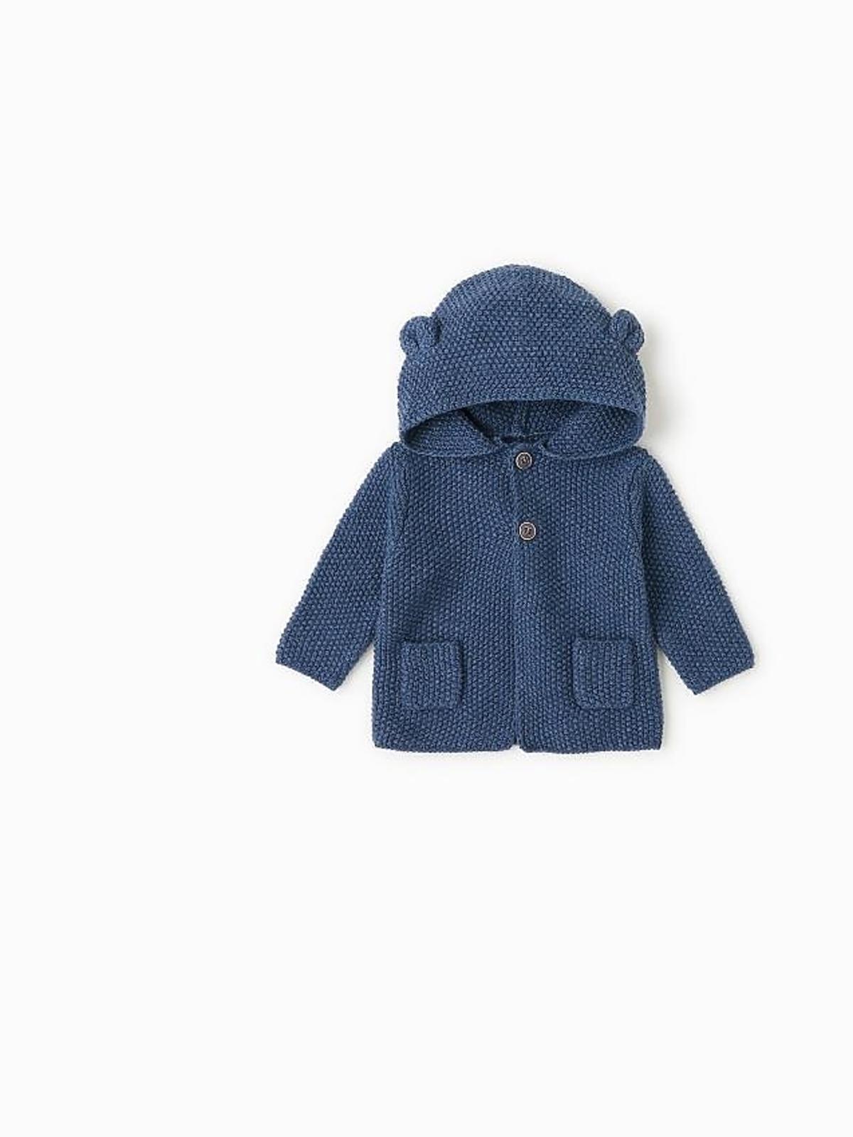 granatowy sweterek dla niemowlaka z uszkami na kapturze Zara