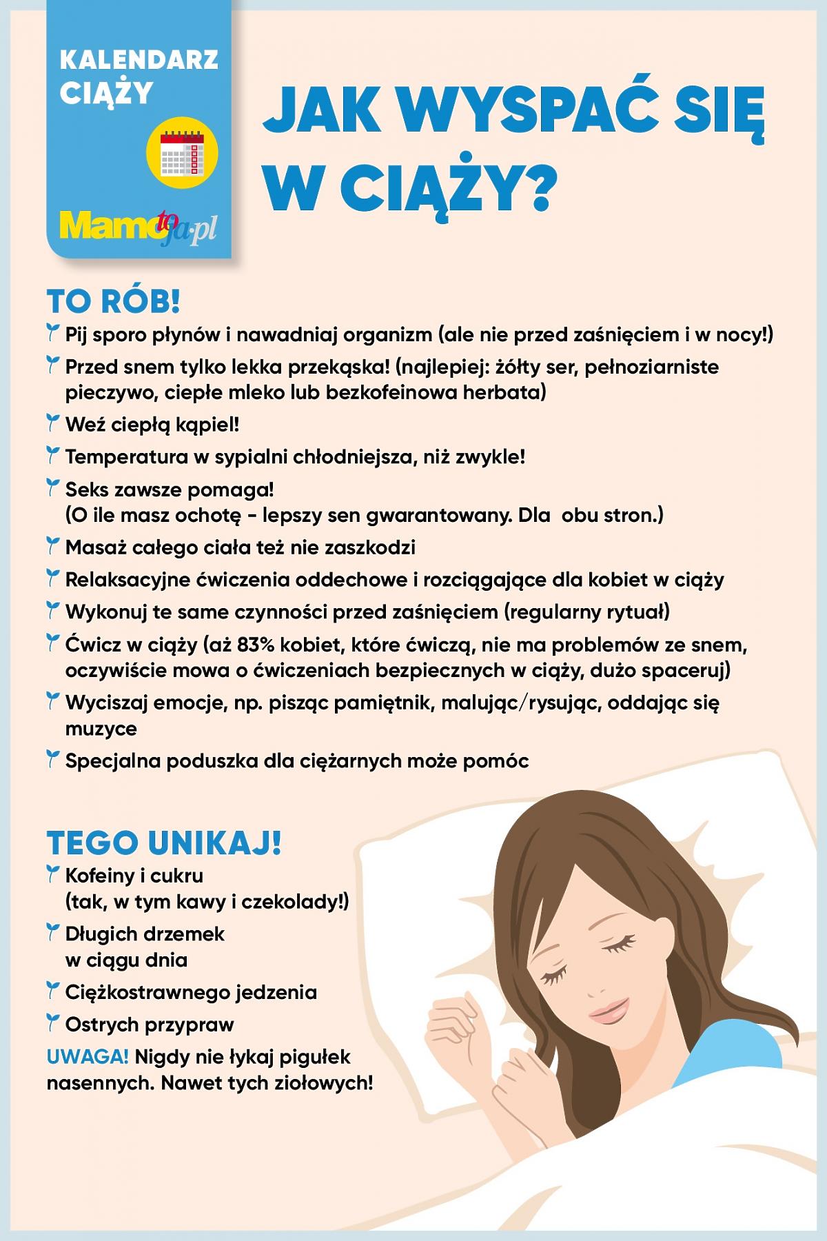 jak dobrze się wyspać w ciąży - porady - infografika do druku