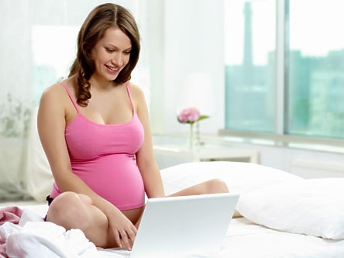 kobieta, ciąża, komputer, kobieta w ciąży