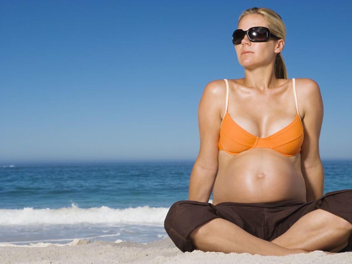 kobieta, ciąża, plaża, wakacje, morze