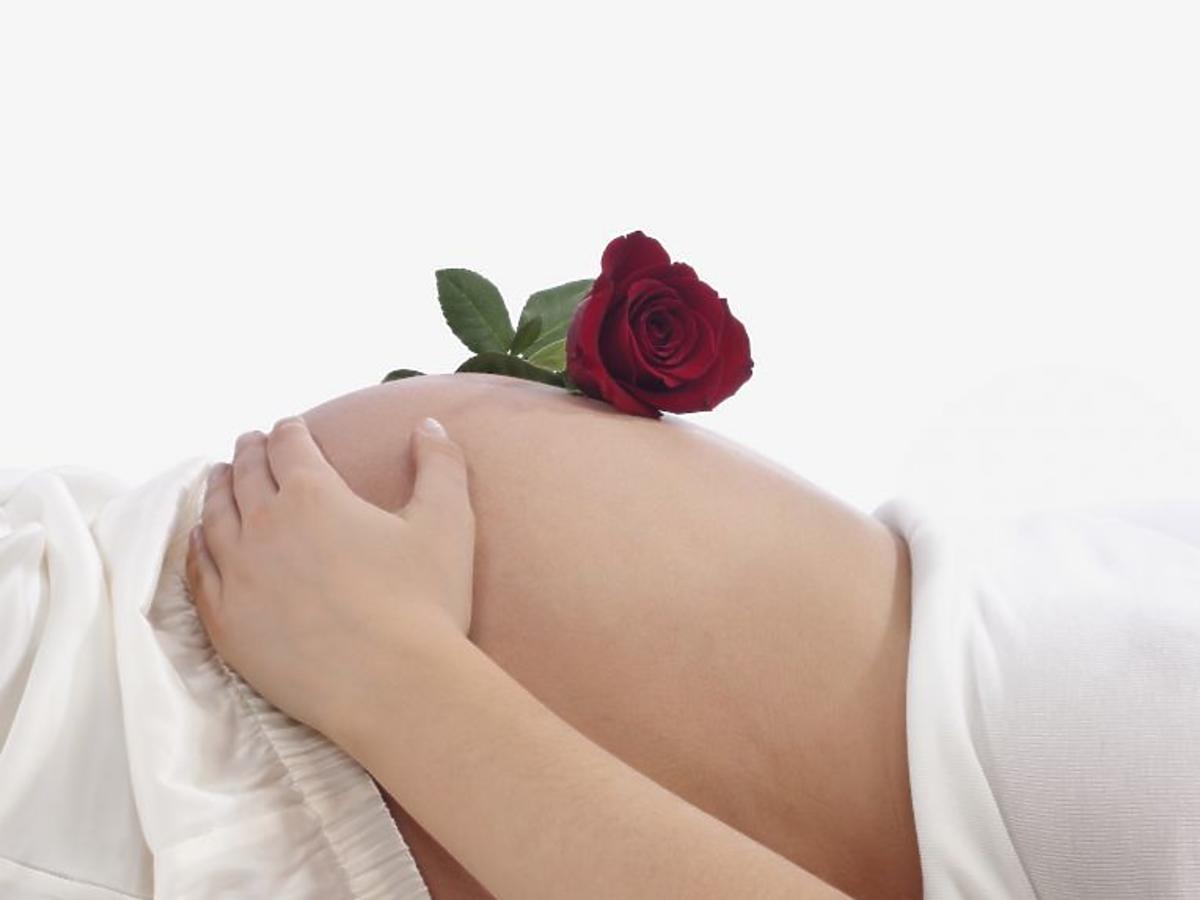 kobieta, mama, brzuszek, róża, ciąża