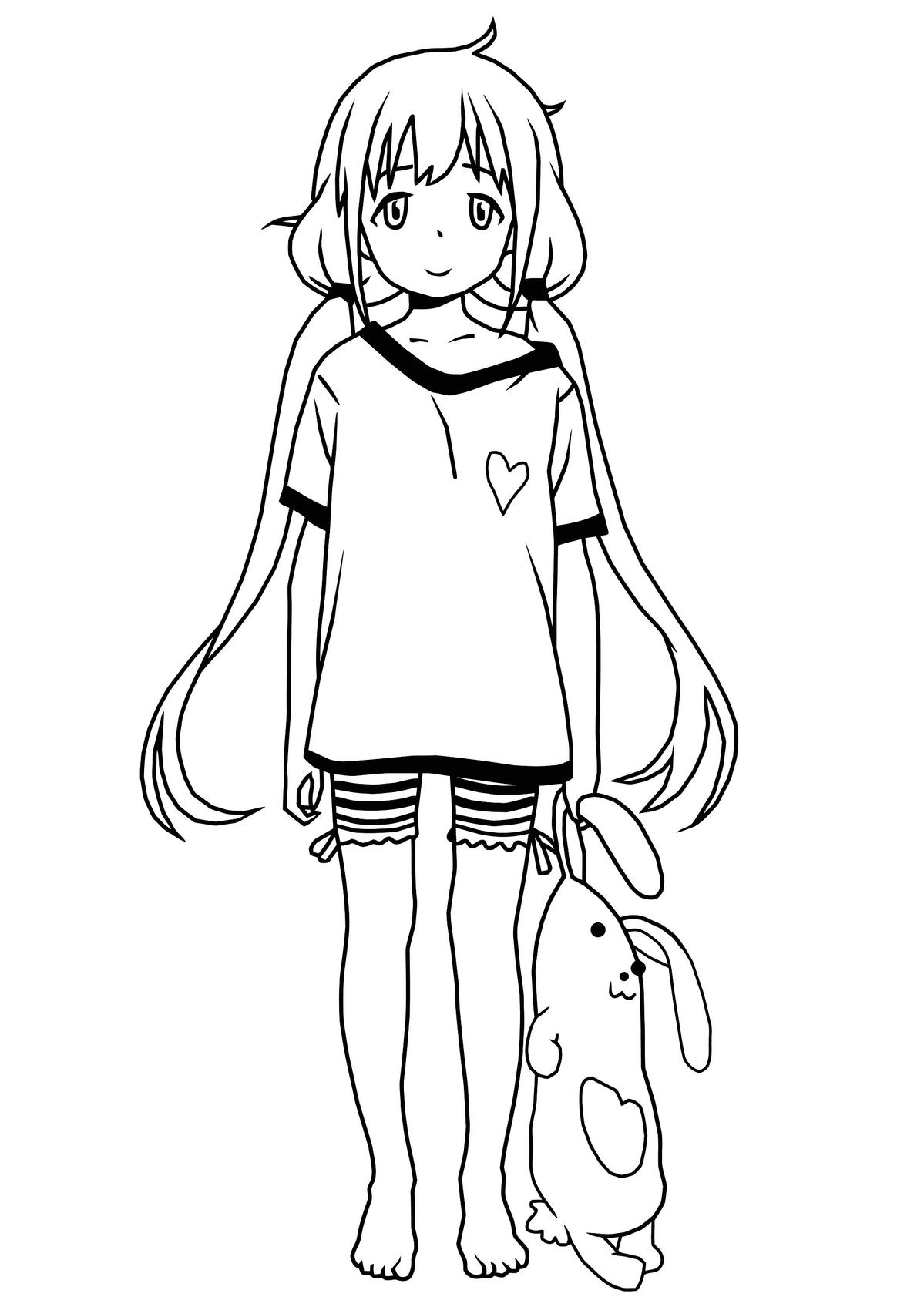 Kolorowanka anime dziewczyna z króliczkiem