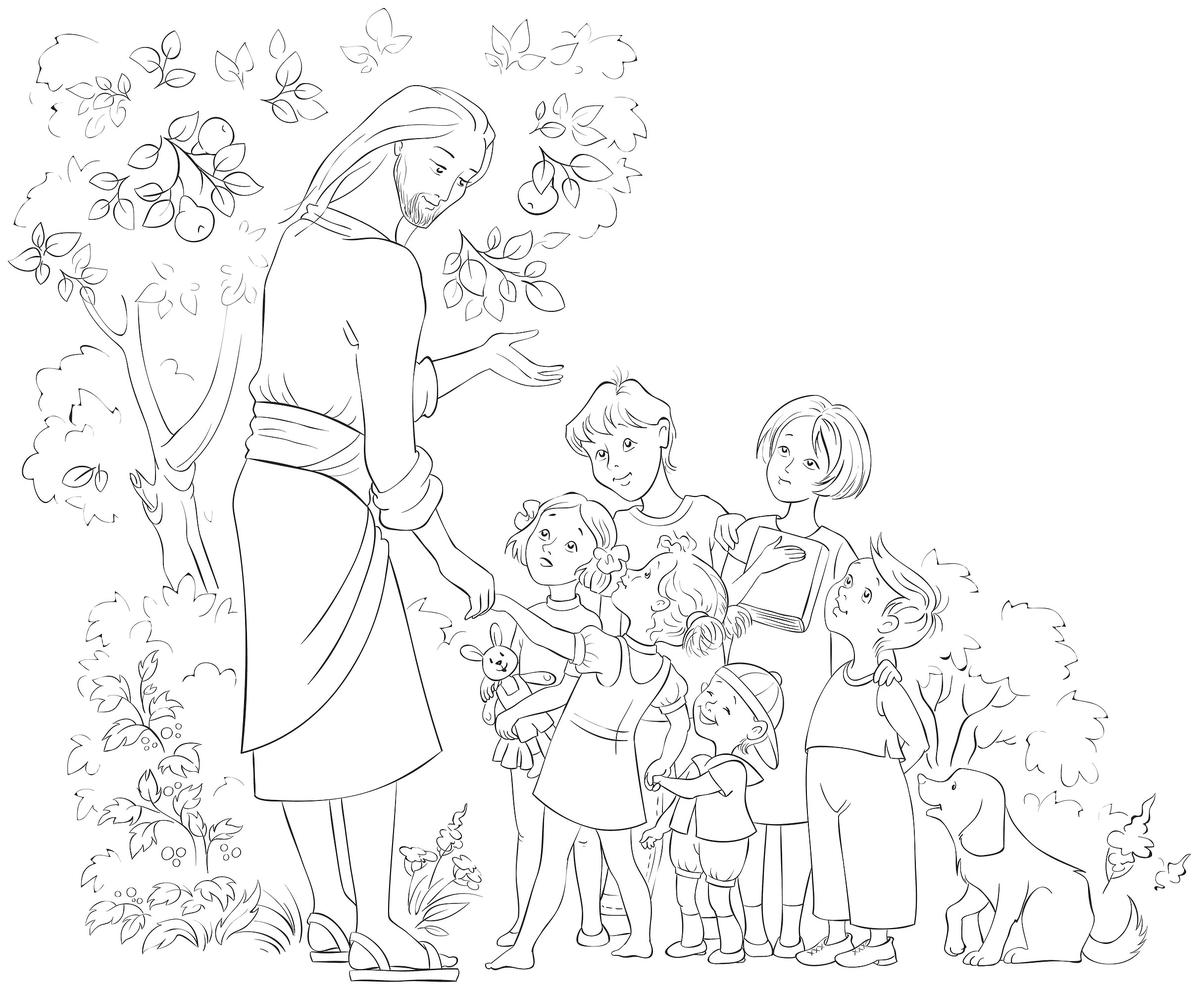 Kolorowanka Jezus z dziećmi