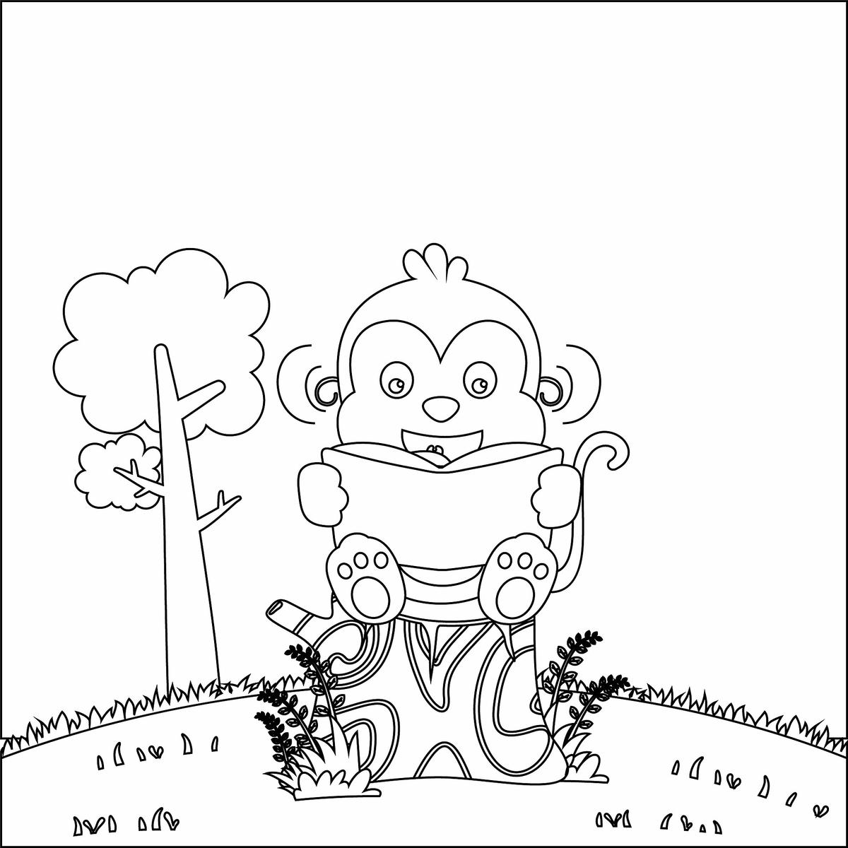 Kolorowanka z małpką czytającą książkę