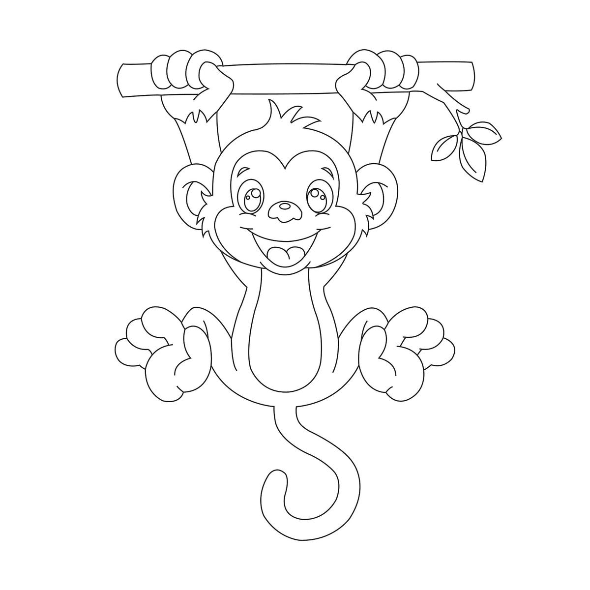 Kolorowanka z małpką zwisającą na łapkach