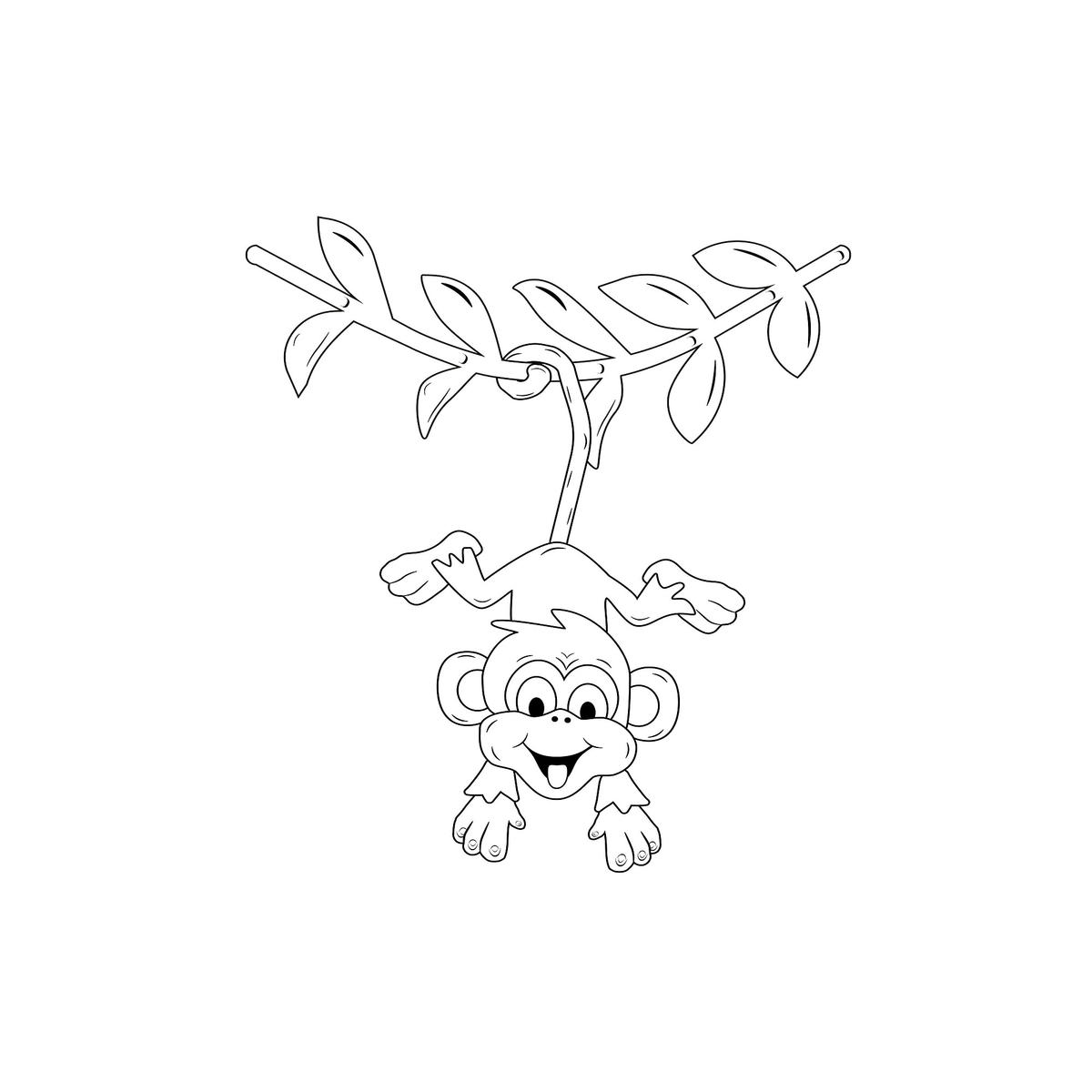 Kolorowanka z małpką zwisającą z gałęzi