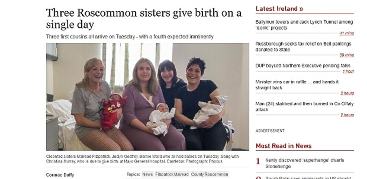Mairead Fitzpatrick, Joeline Godfrey i Bernie Ward - siostry, które urodziły tego samego dnia