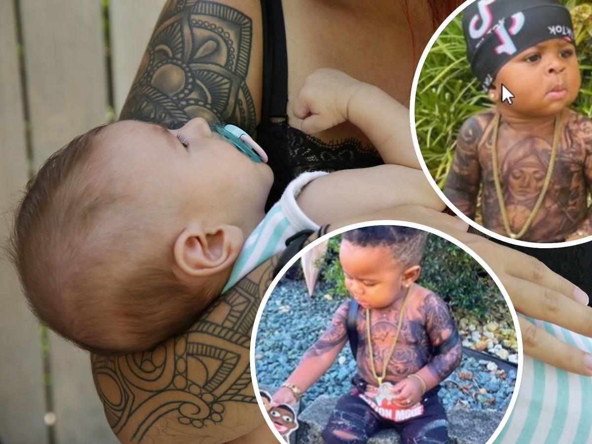 Mama robi rocznemu synowi sztuczne tatuaże