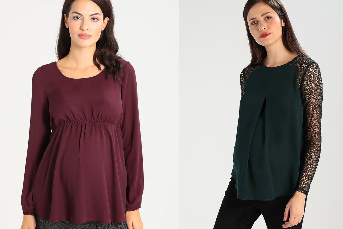 minimalistyczne eleganckie bluzki ciążowe bakłażanowa i ciemna zieleń.jpg