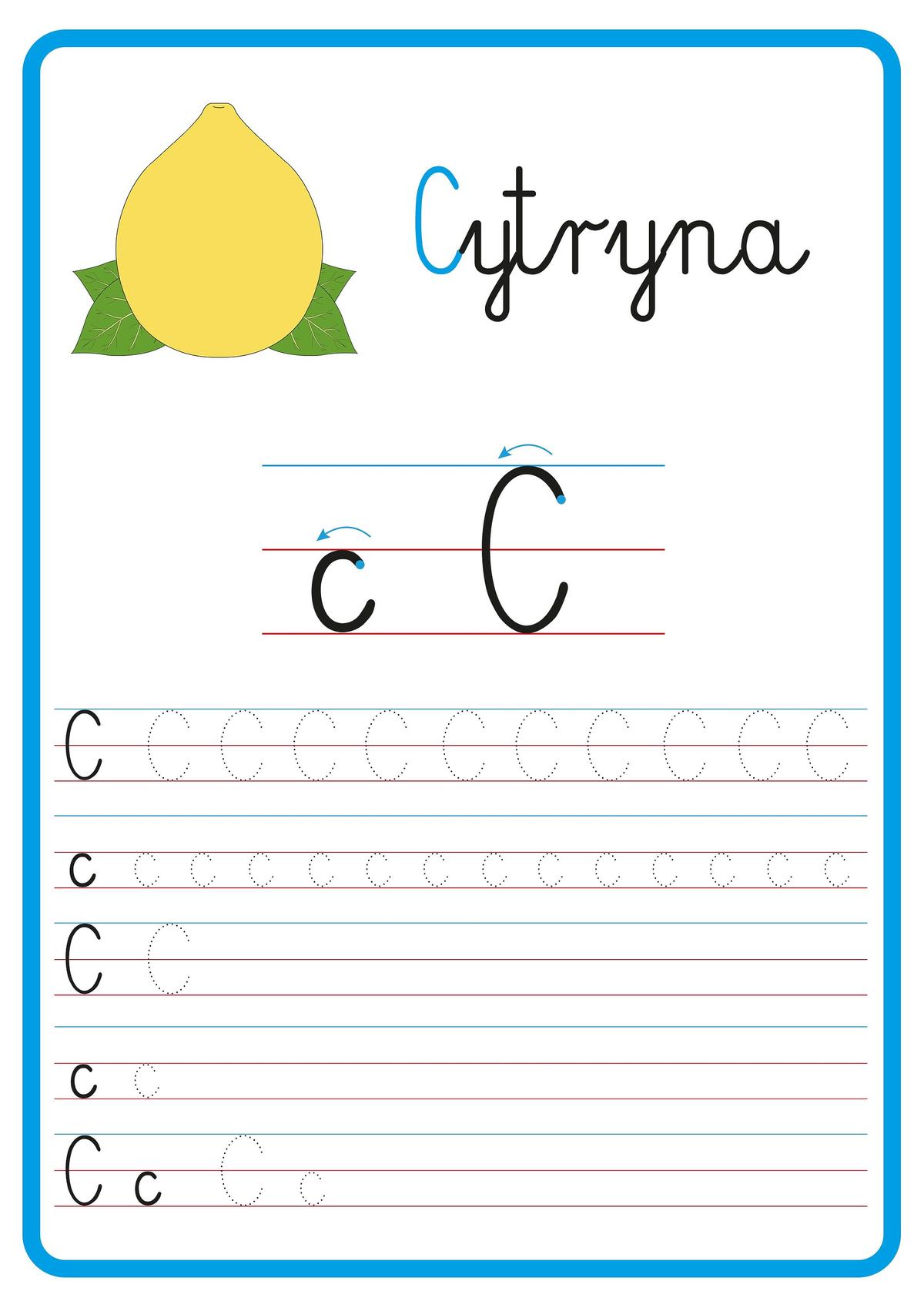 nauka pisania liter - litera C