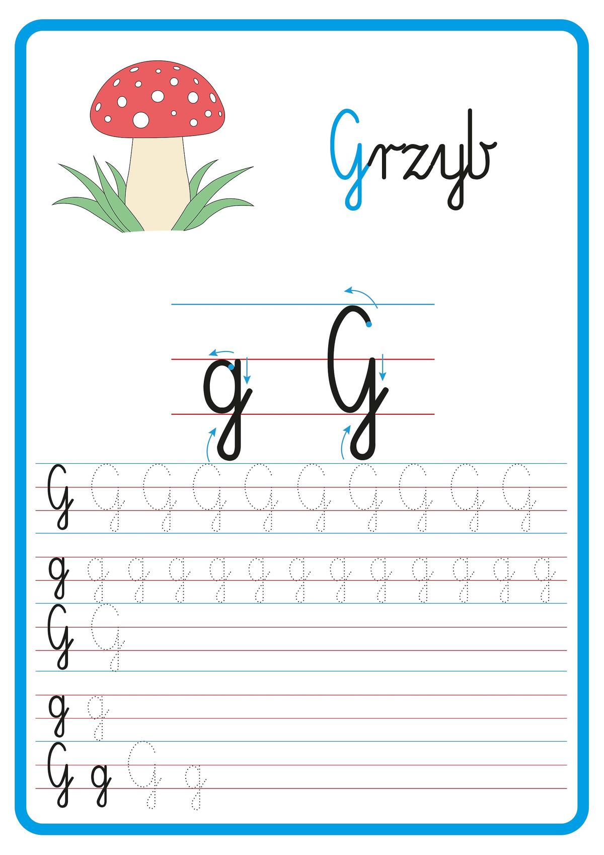nauka pisania liter - litera G