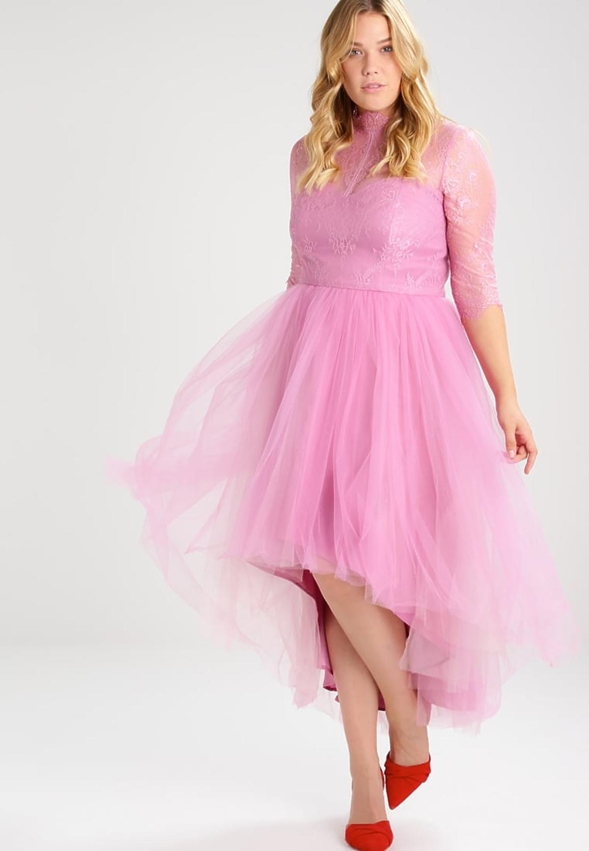 różowa sukienka z tiulowym dołem na wesele duże rozmiary