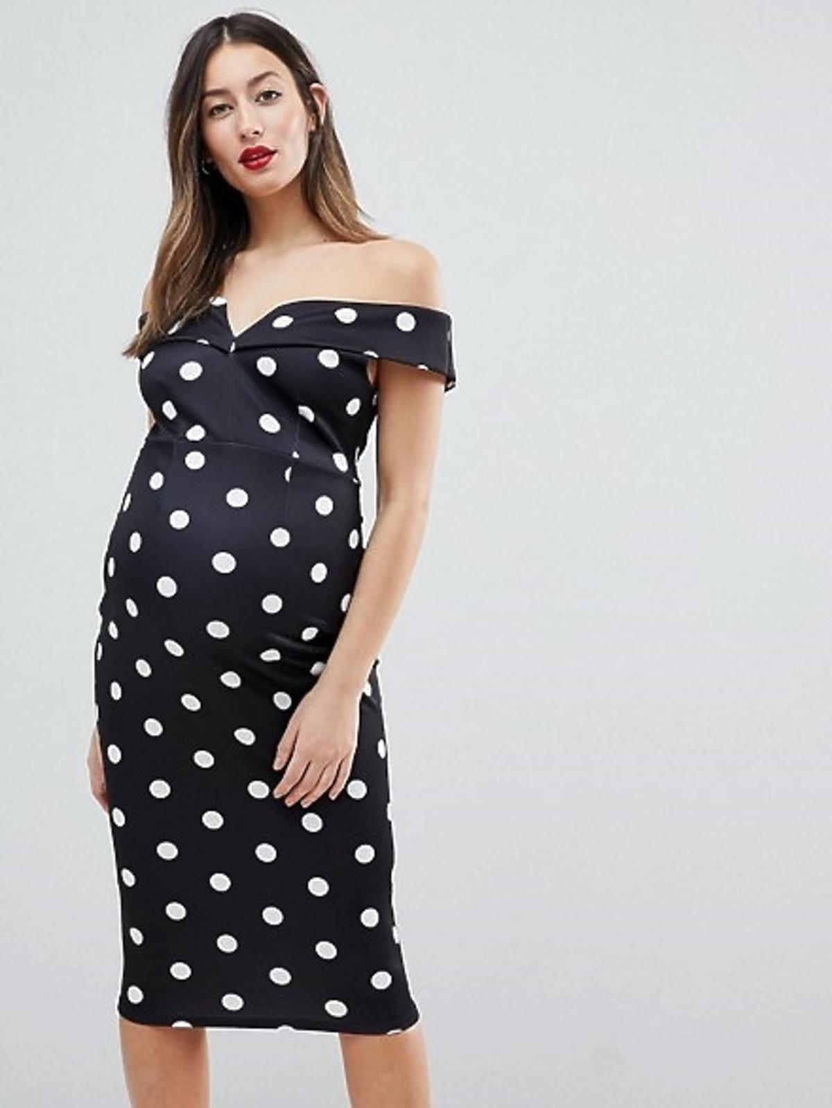 sukienka ciążowa w grochy z dekoltem bardotka HIT