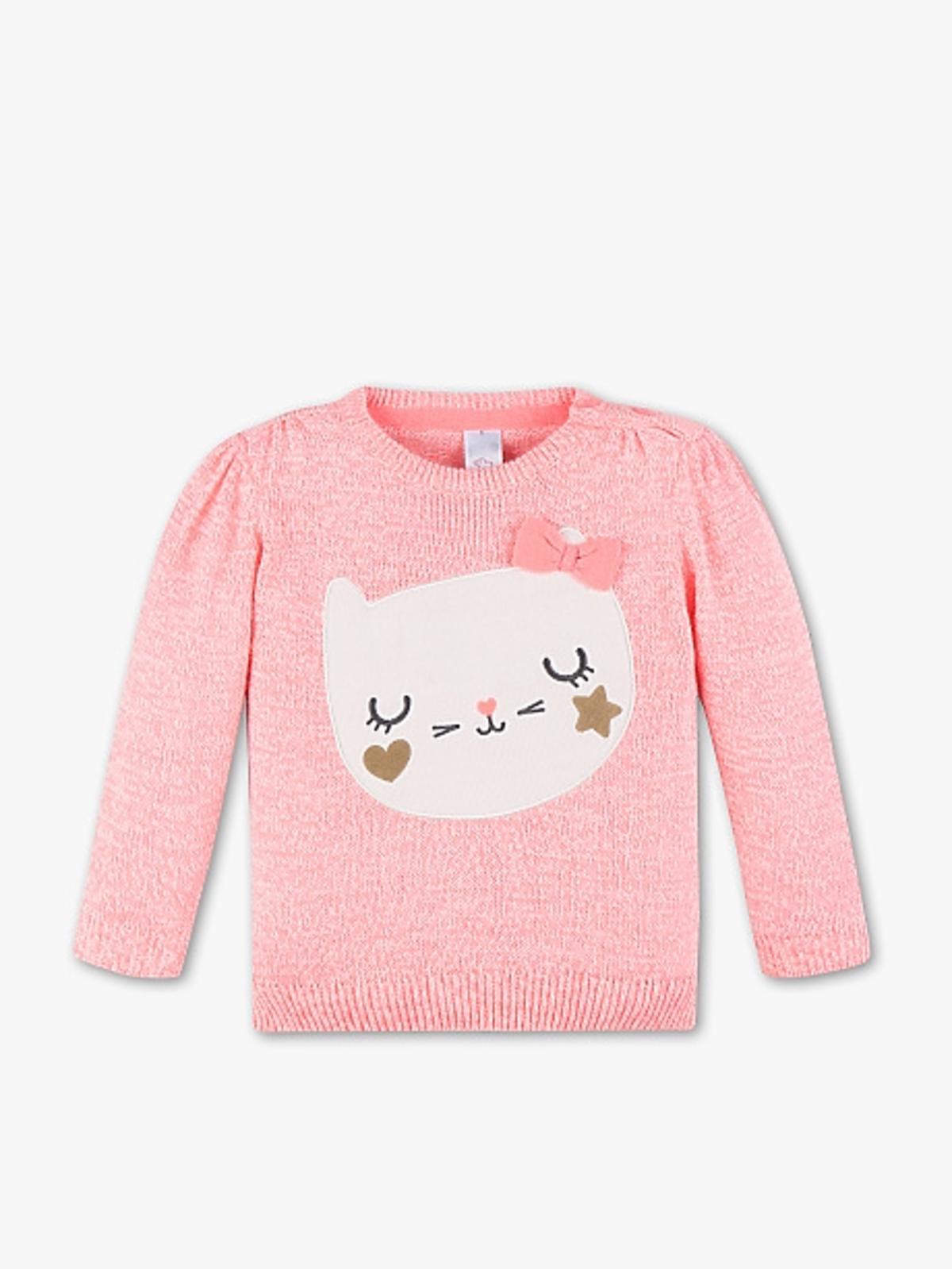 sweterek różowy z kotkiem dla niemowlęcia