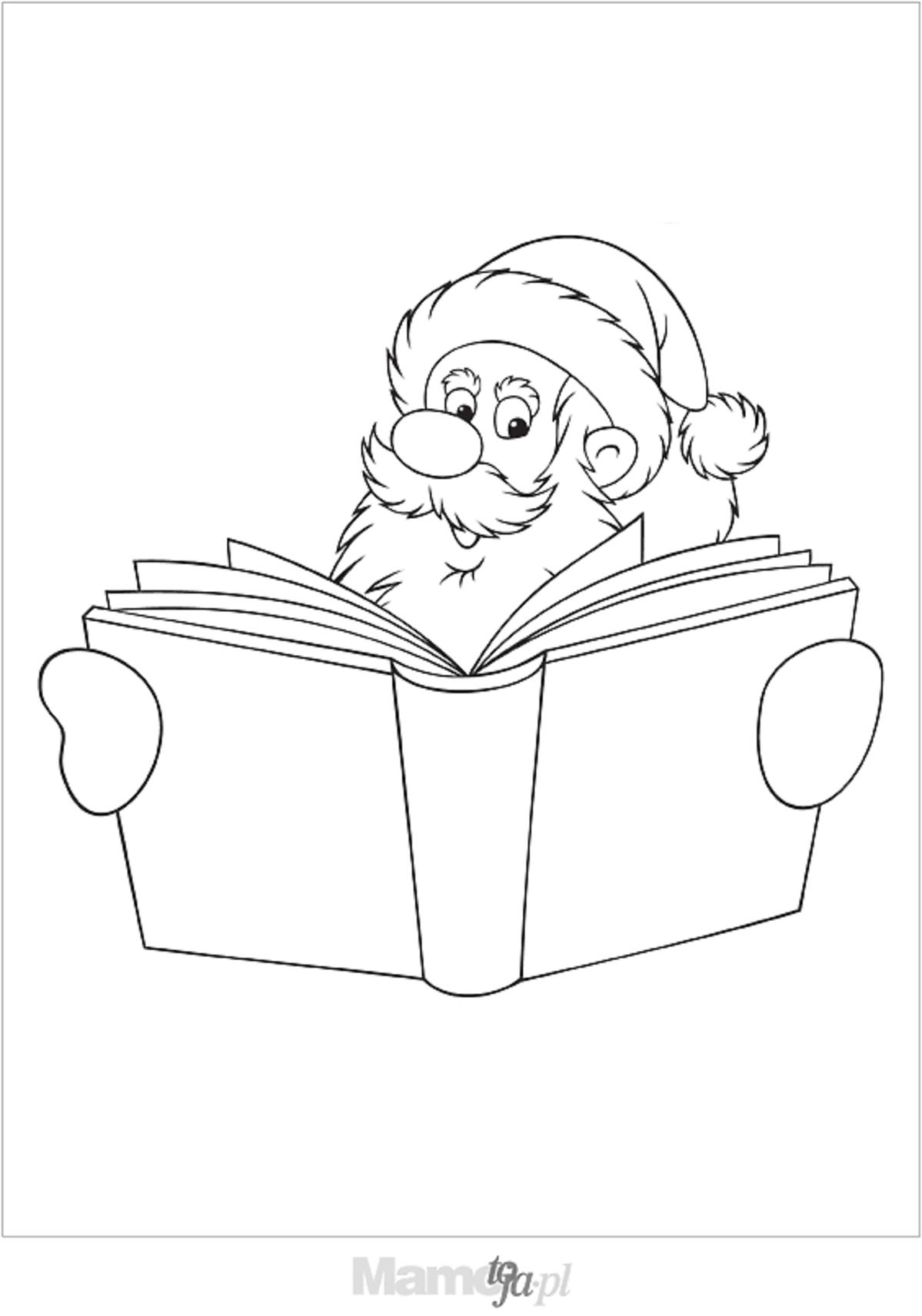 kolorowanka świąteczna Mikołaj czyta