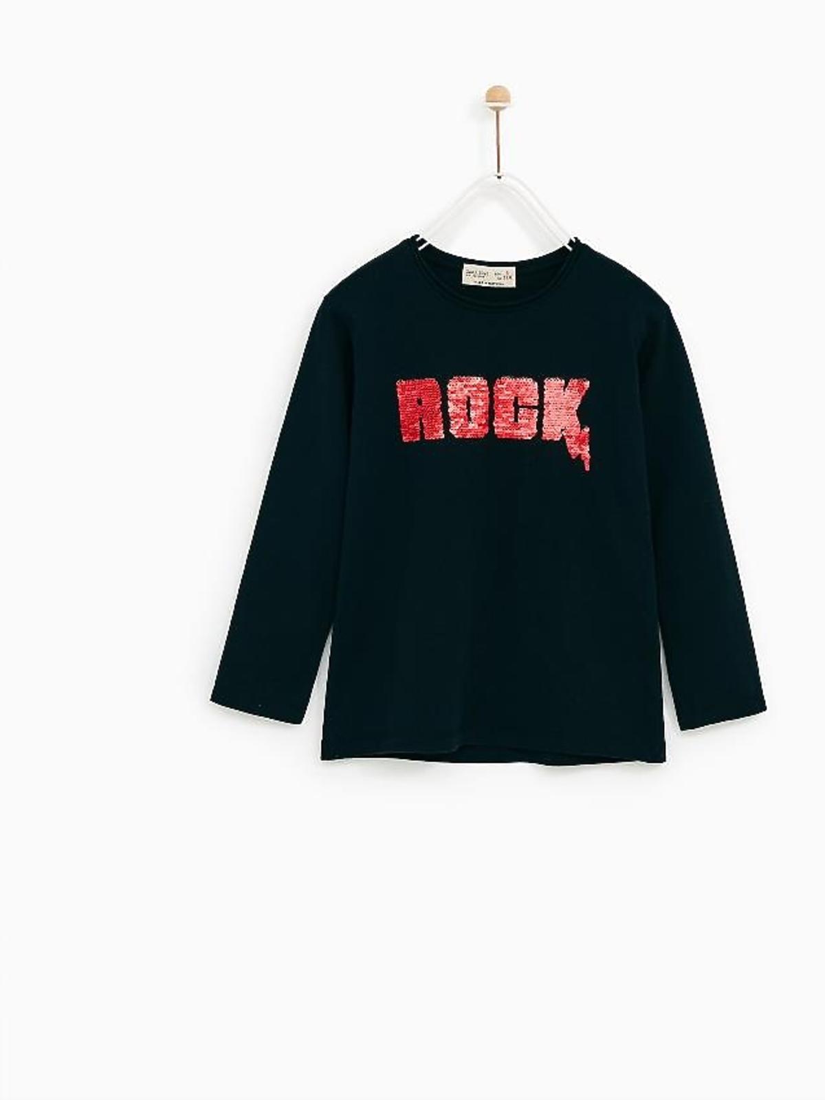 t-shirt z napisem Rock dwustronne cekiny Zara