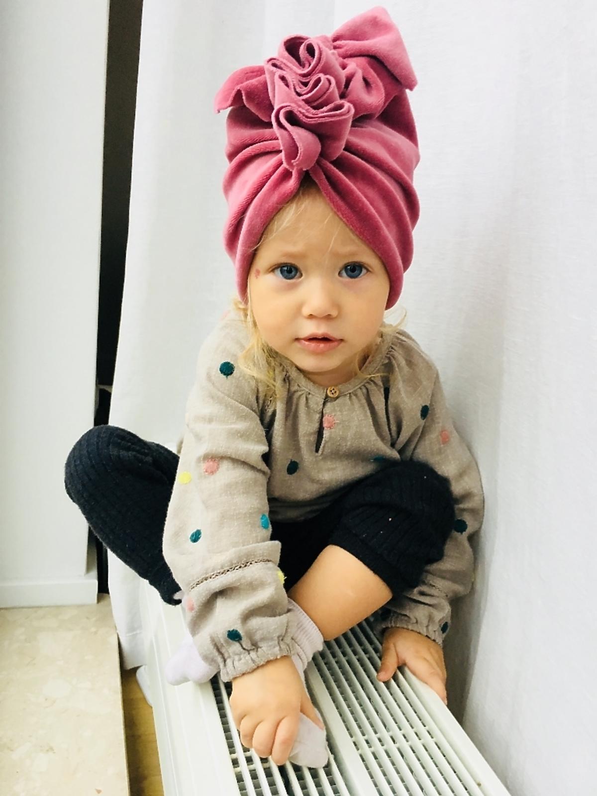 welurowy różowy turban czapka dla małej dziewczynki SUPER HIT